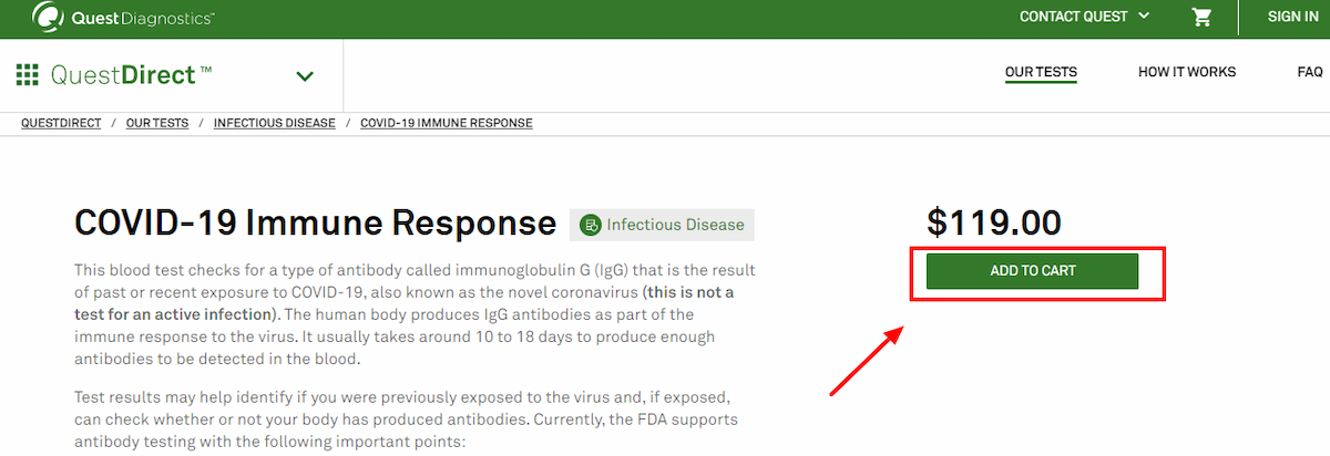 COVID-19 Immune Response testing kit online