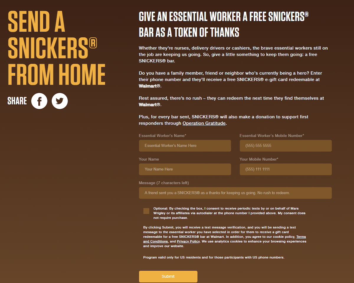 Participate in the Send a Snickers